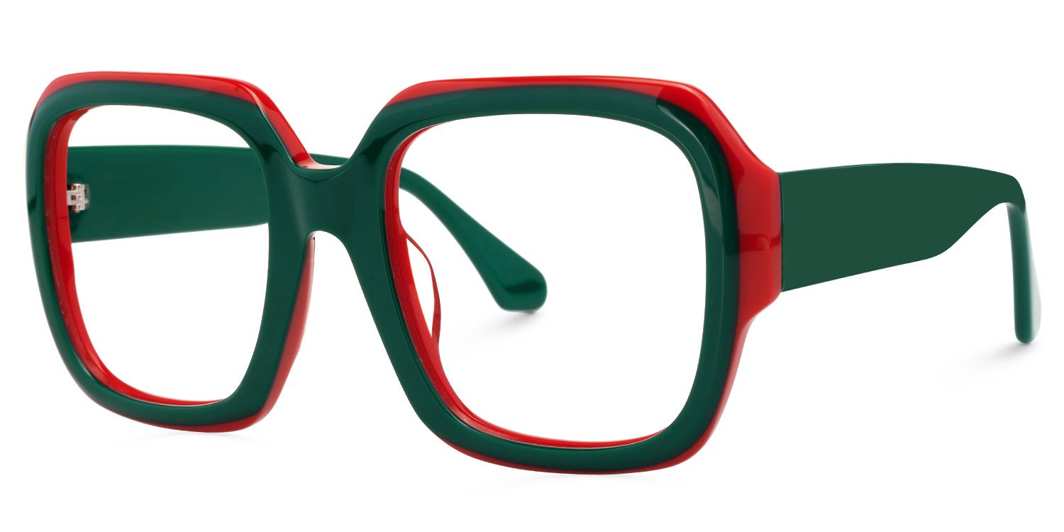 Paz - Square Green Eyeglasses | Vooglam Front View