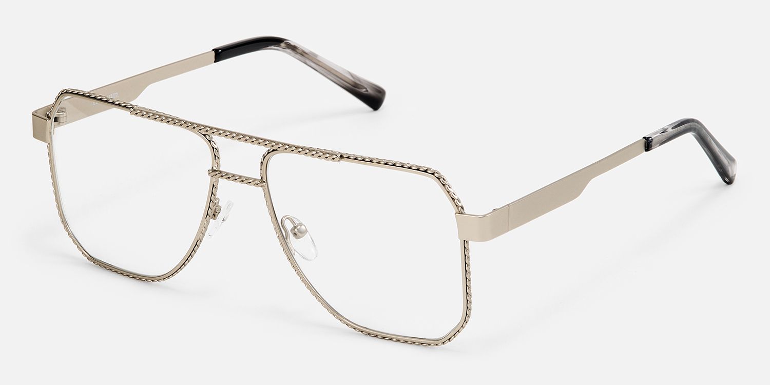 Fidelina - Aviator Silver Eyeglasses | Vooglam Front View