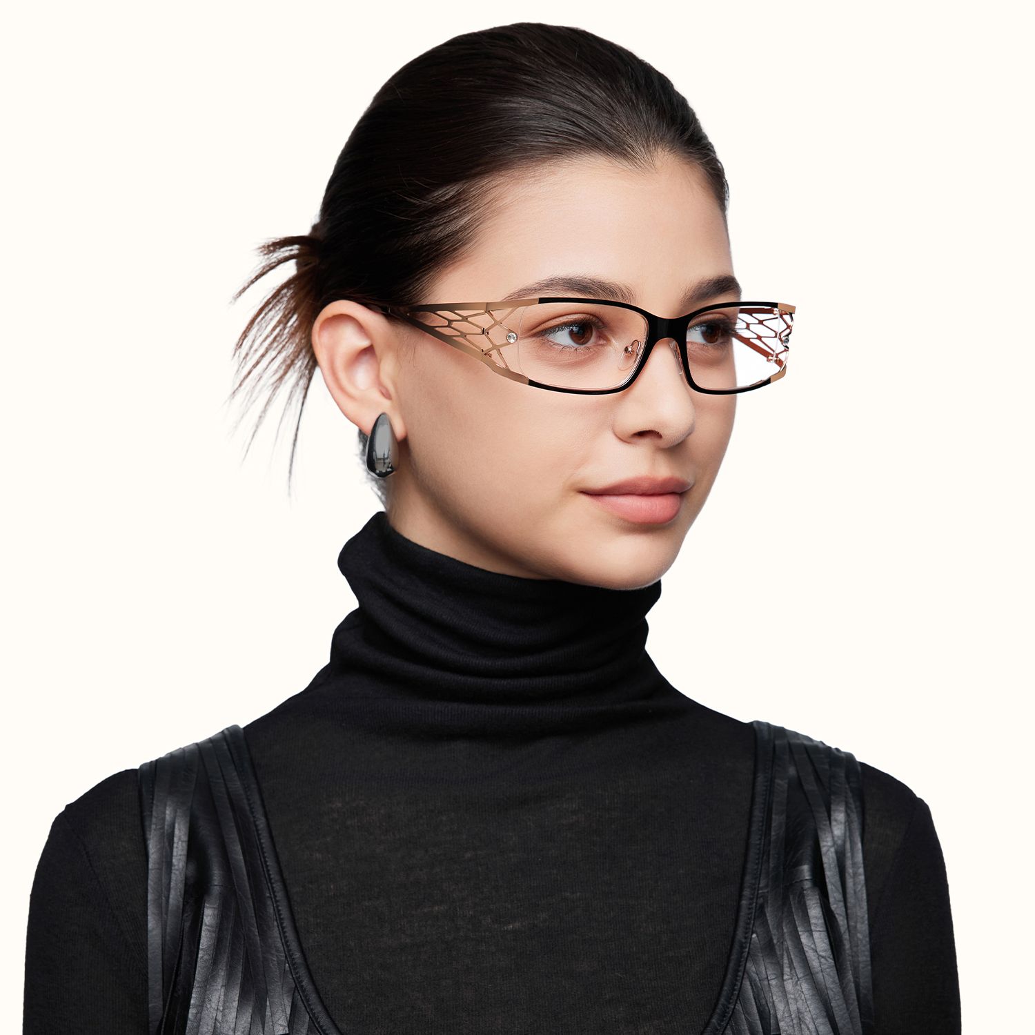 Rainey - Rectangle Two-tone Eyeglasses | Vooglam On Model 2