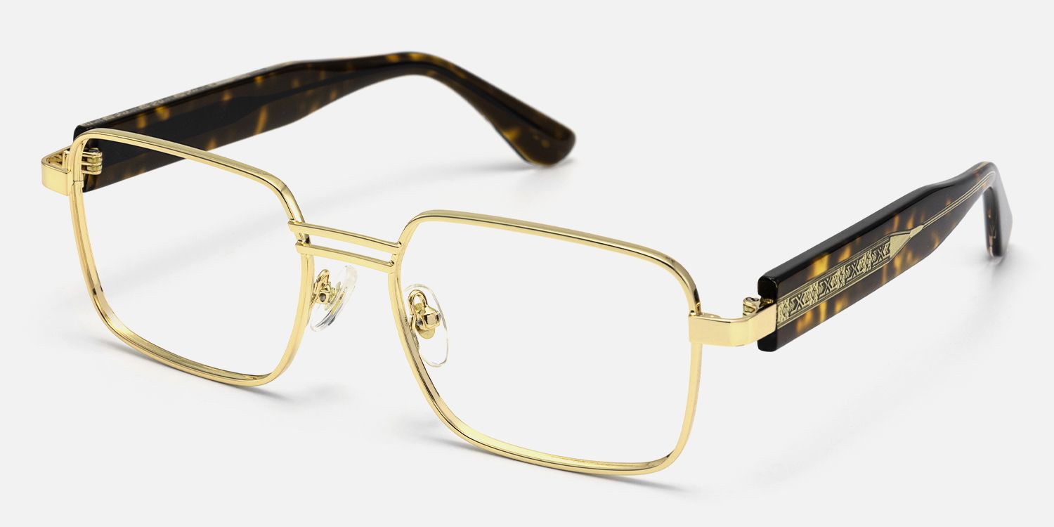 Ubuntu - Rectangle Gold Eyeglasses | Vooglam Front View