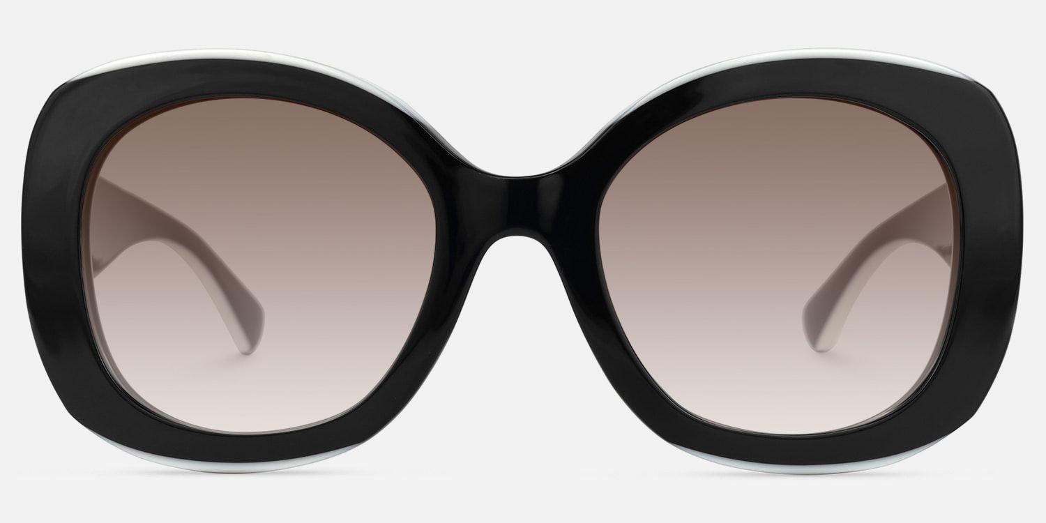 Athina - Oversized Black Round Frame Sunglasses | Vooglam Angle View