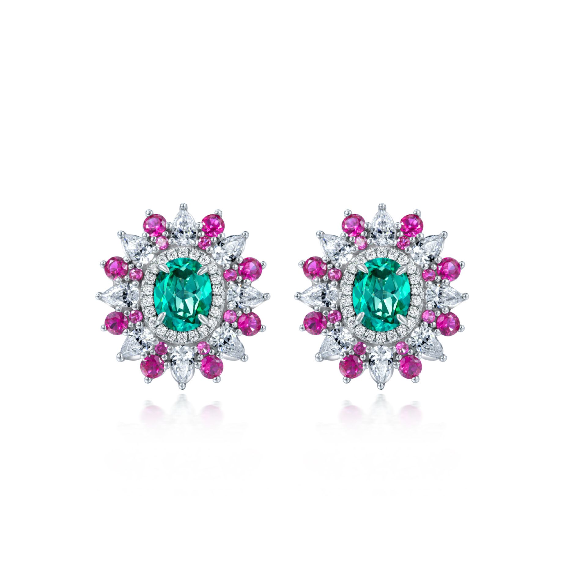 Elegant Sunflower Emerald Green Pierced Earrings | Vooglam Front View