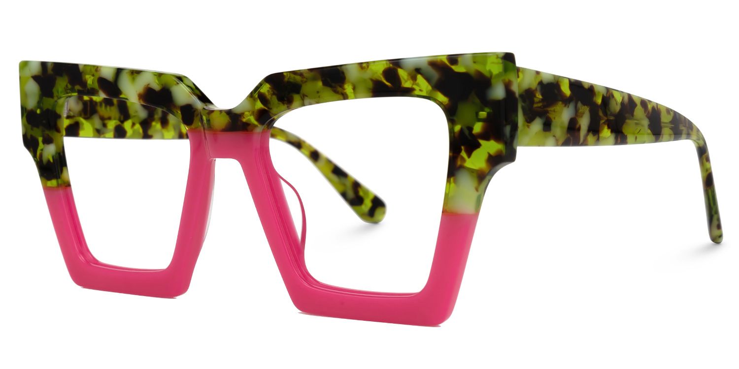 Eleora - Square Pink/Tortoise Eyeglasses by Vooglam - Front View