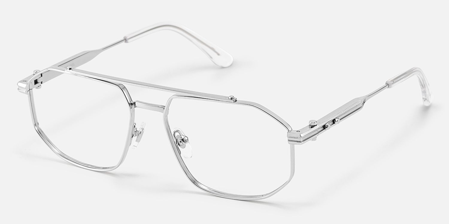 Ando - Chrome Silver Mechanical Aviator Glasses | Vooglam Front View