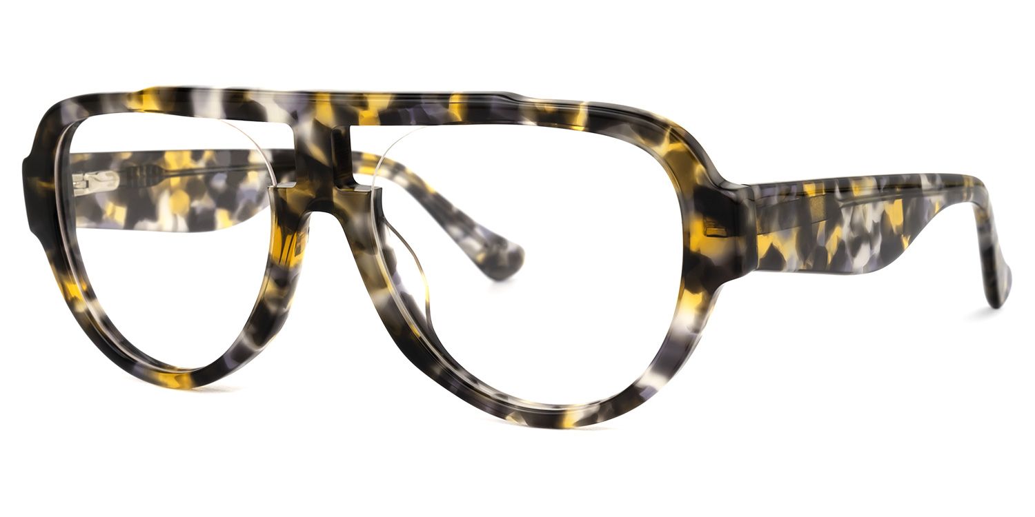 Adnan - Aviator Yellow/Tortoise Eyeglasses by Vooglam - Front View