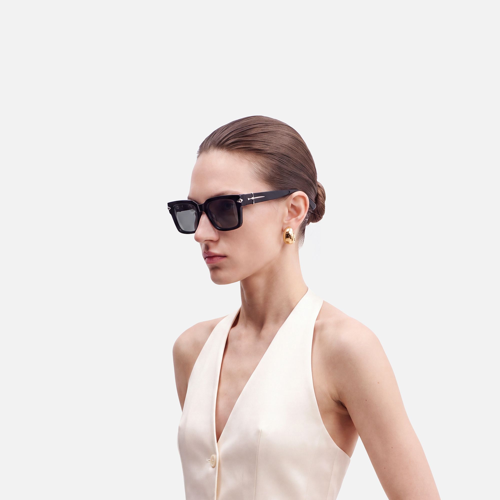 Covenant - Thick Acetate Sword Sunglasses by Vooglam - Side View On Model
