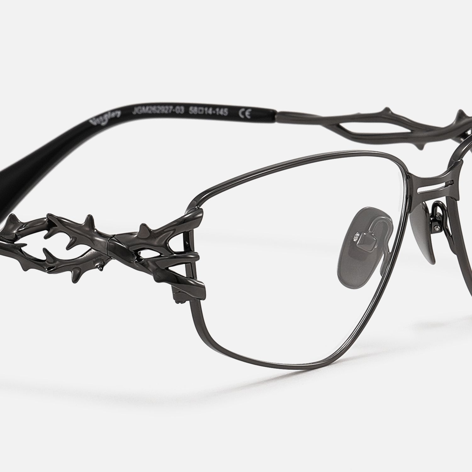 Spine - Geometric Metal Grey Eyeglasses | Vooglam Design Details