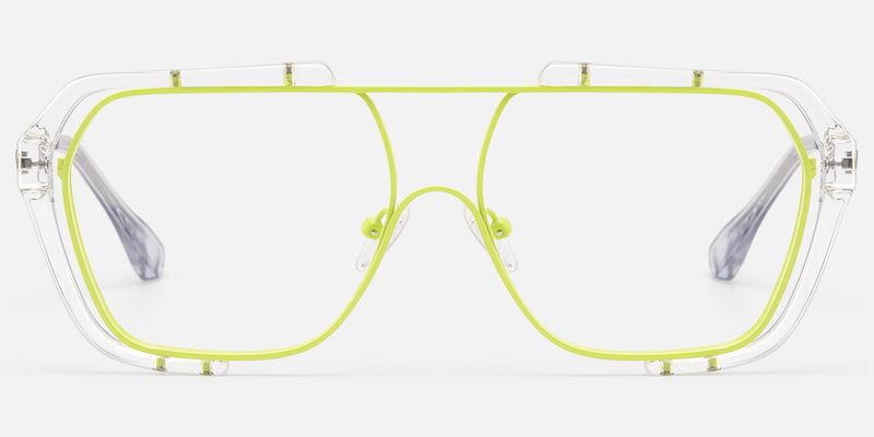 Porsha - Clear & Neon Green Flat-Top Aviator Glasses by Vooglam