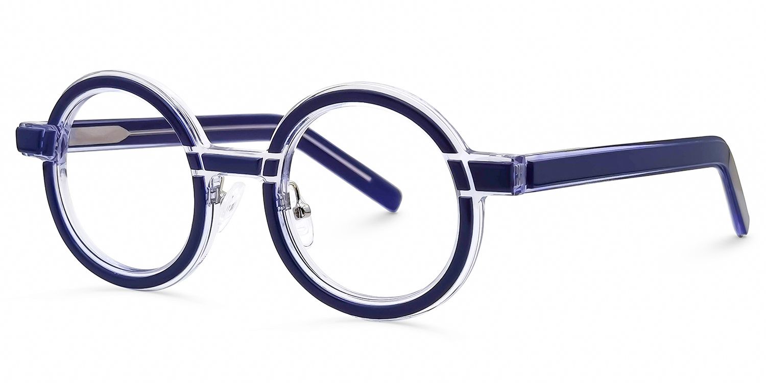 Rooney - Round Blue/Crystal Eyeglasses | Vooglam Front View