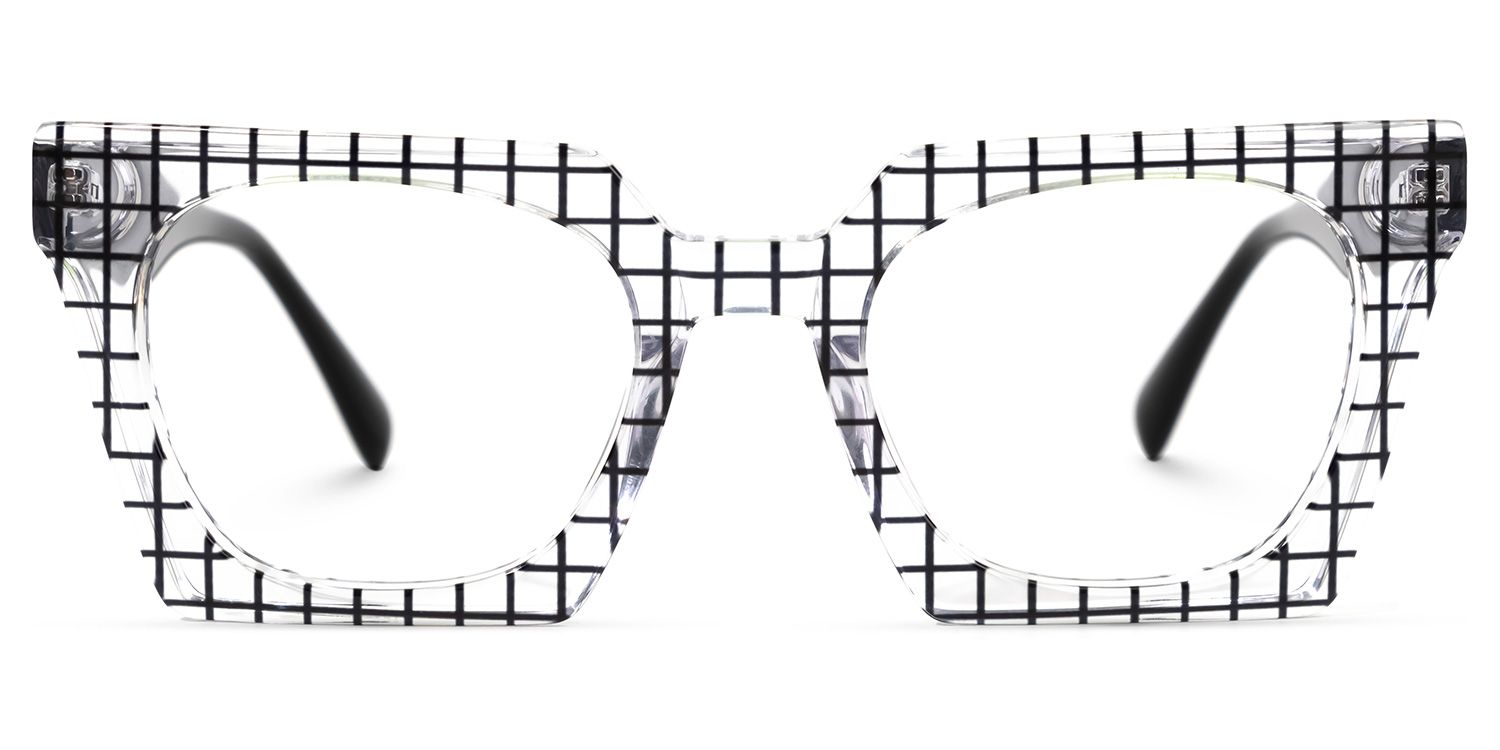 Karissa - Rectangle Black/Crystal Pattern Eyeglasses by Vooglam - Angle View