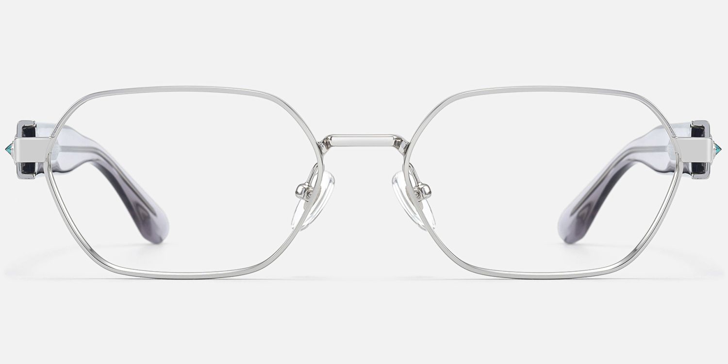 Orion - Silver & Clear Geometric Glasses | Vooglam Angle View
