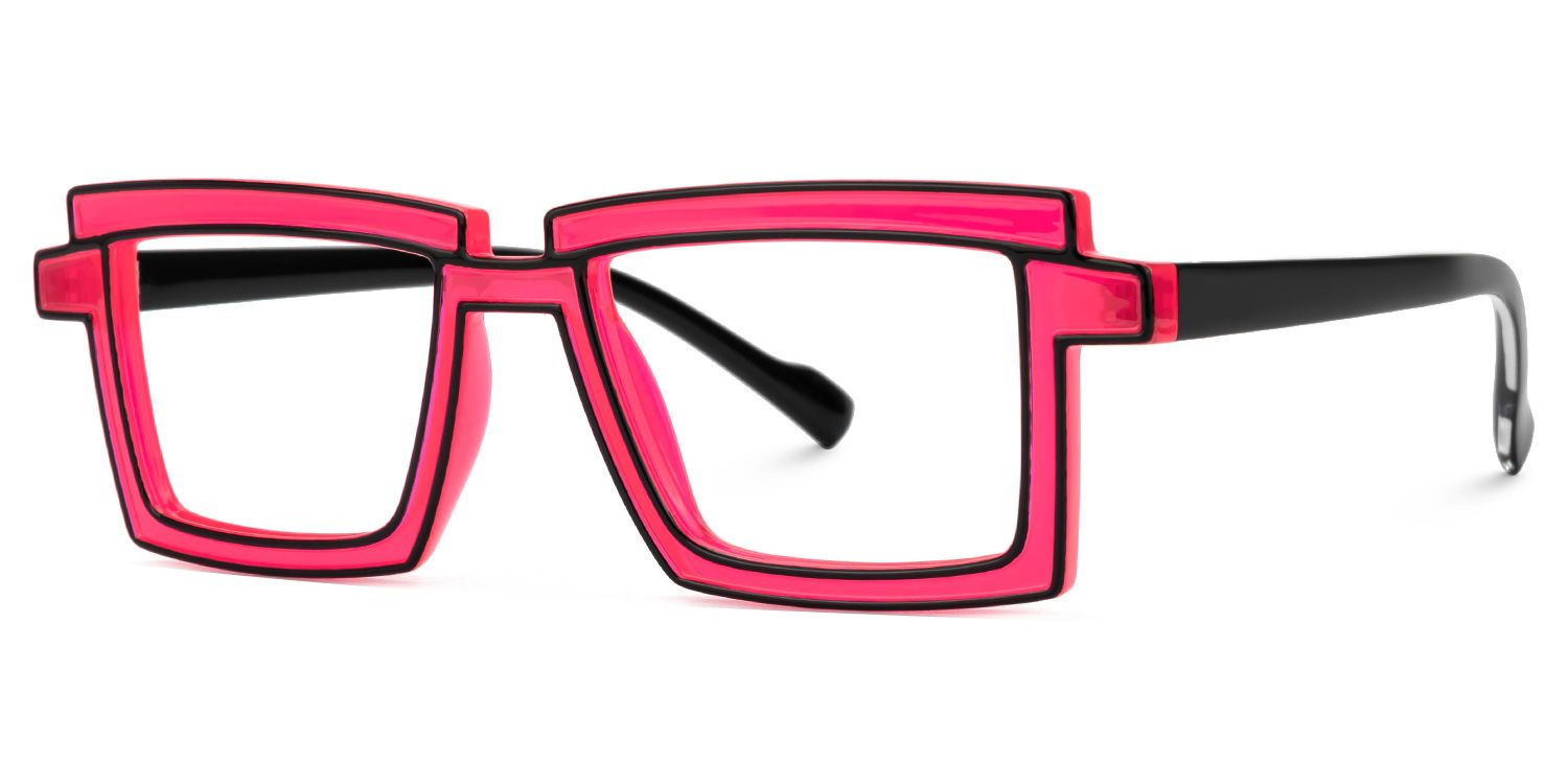 Joselyn - Cyberpunk Rectangle Black/Pink Frame Glasses | Vooglam Front View