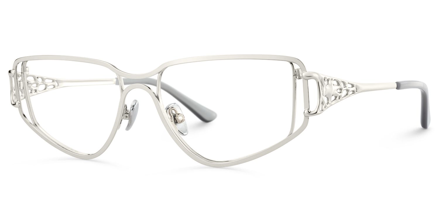 Sakina - Geometric Silver Eyeglasses | Vooglam Front View
