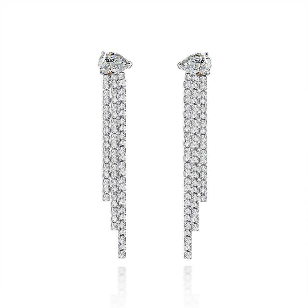 Sparkle Diamond White Waterdrop Pierced Earrings by Vooglam - Front View