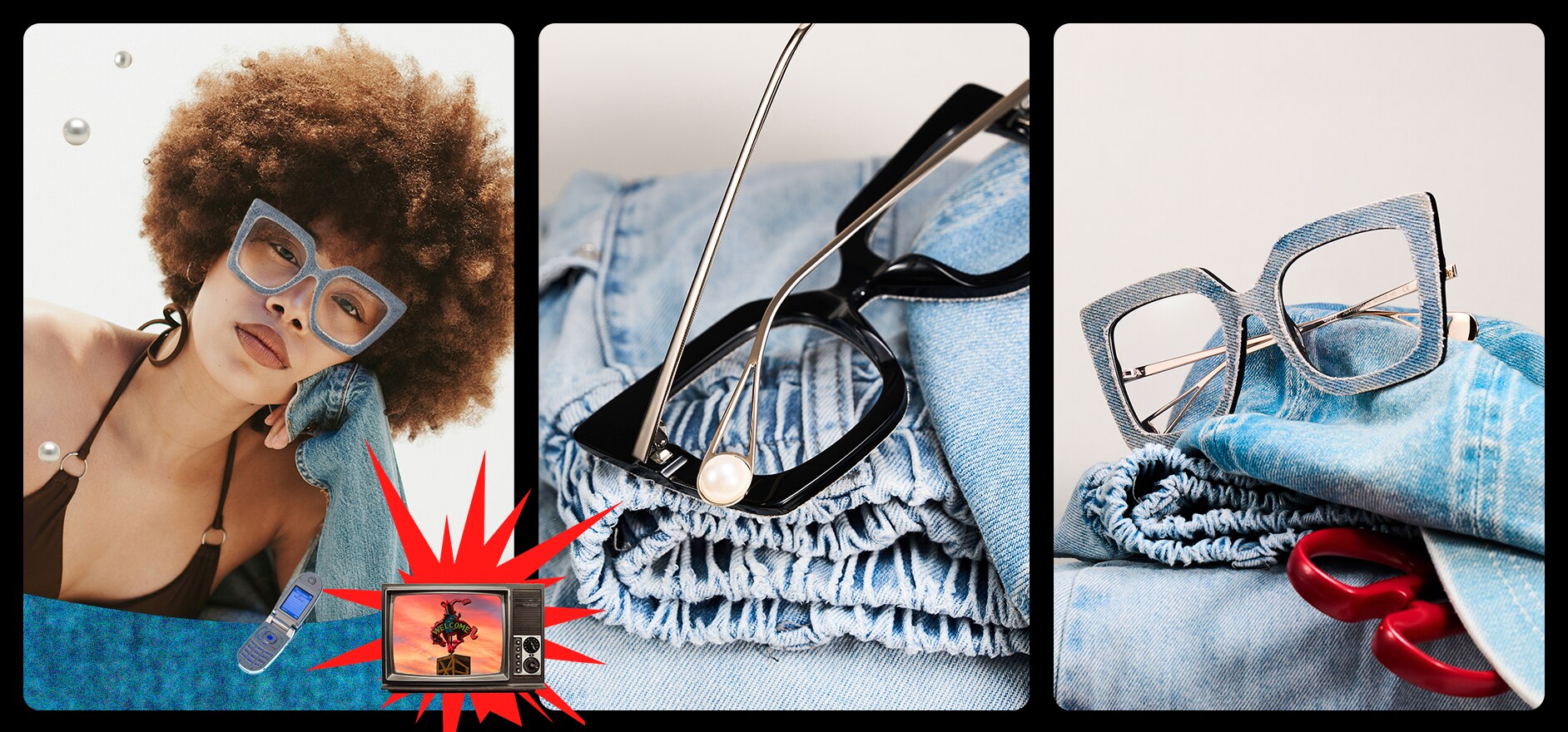 Faustus - Retro Blue Square Denim Glasses Frames | Vooglam