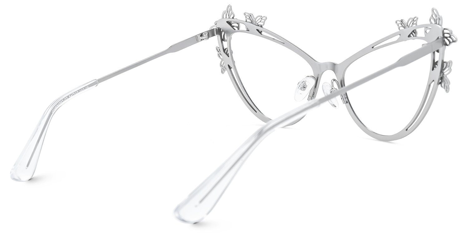 Elkan - Cat Eye Silver Eyeglasses | Vooglam Side View