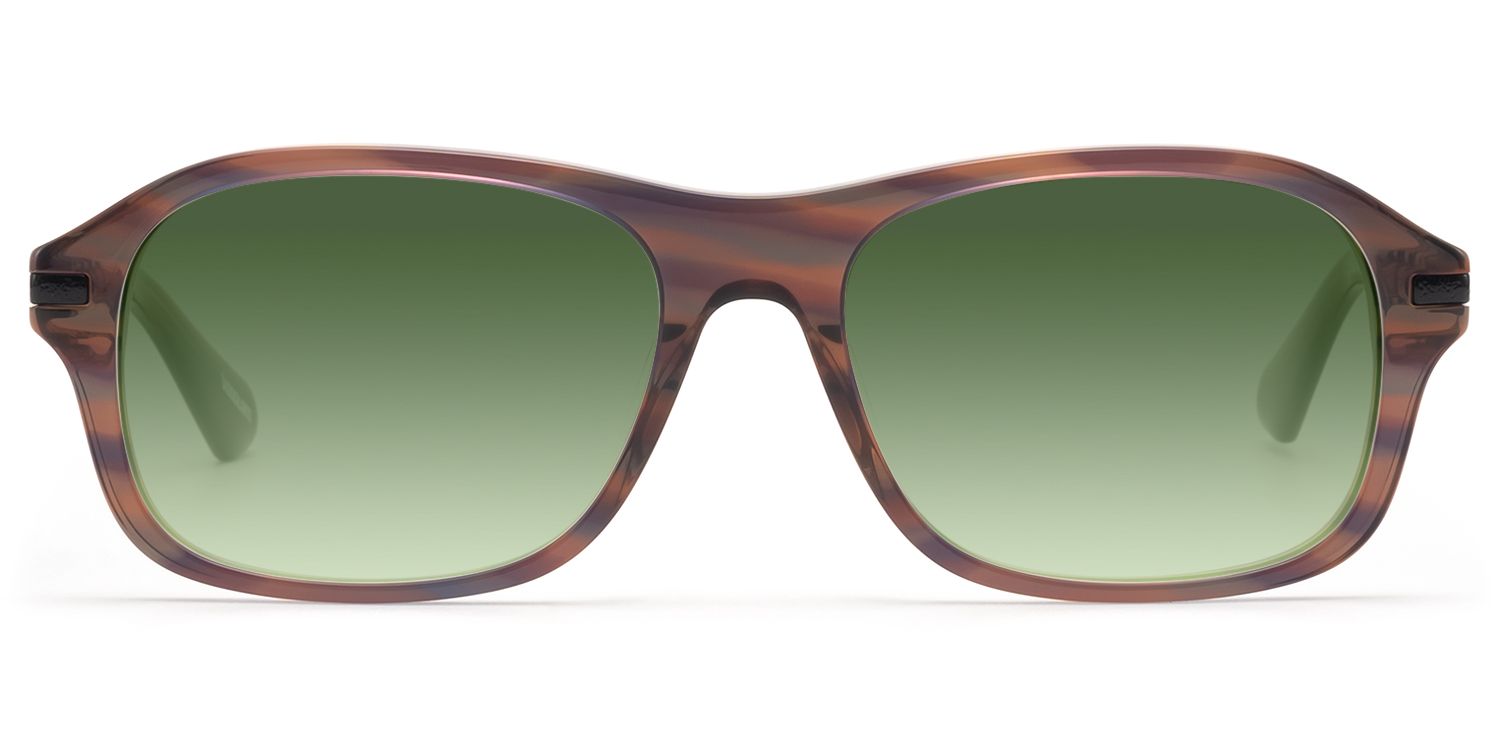 Frame Size of Albini - Red Brown Horn Green Tint Sunglasses | Vooglam