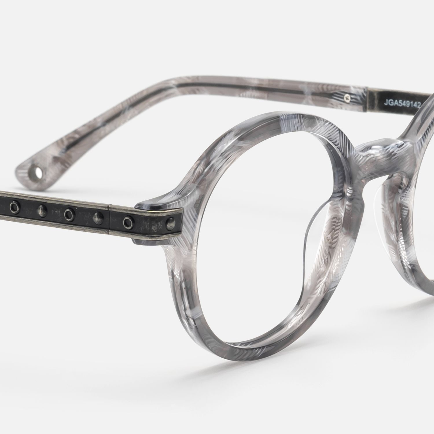 Lennon - Antique Silver Gray Pattern Circle Frame | Vooglam Design Details
