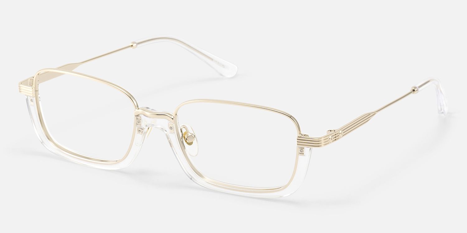 Basel - Clear Gold Half Rim Structural Frames | Vooglam Front View