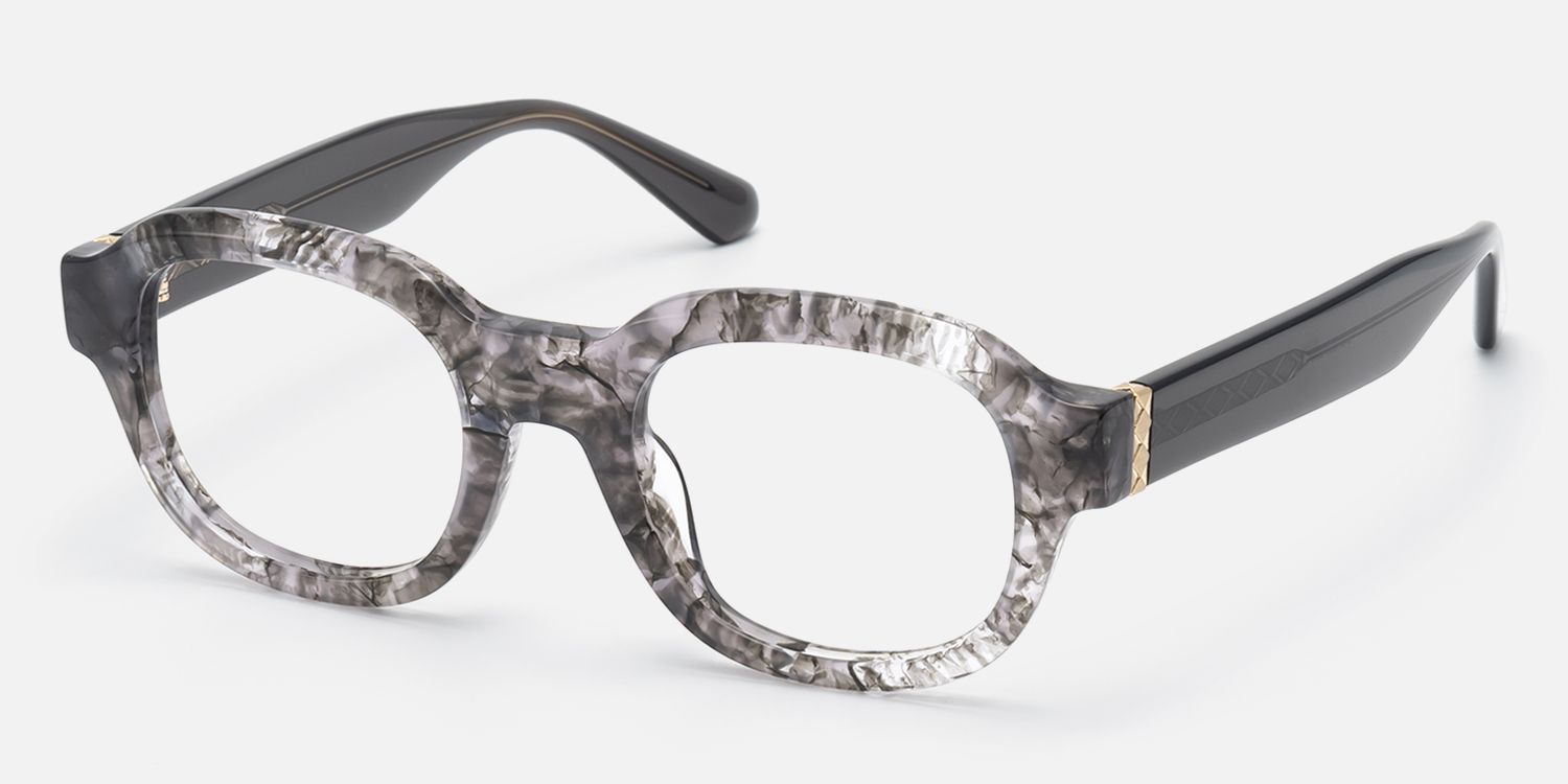 Eerie - Thick Gray Marbled Round Tortoise Frame | Vooglam Front View