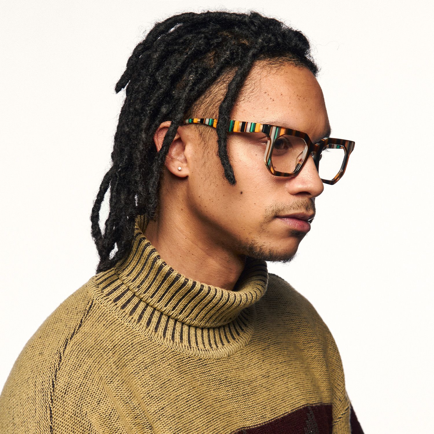 model wearing Abetzi - Rectangle Brown Eyeglasses 2