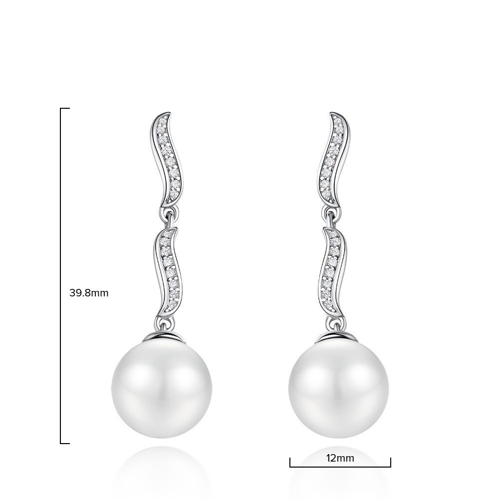 Unique Shiny Diamond White Pierced Earrings by Vooglam - Angle View