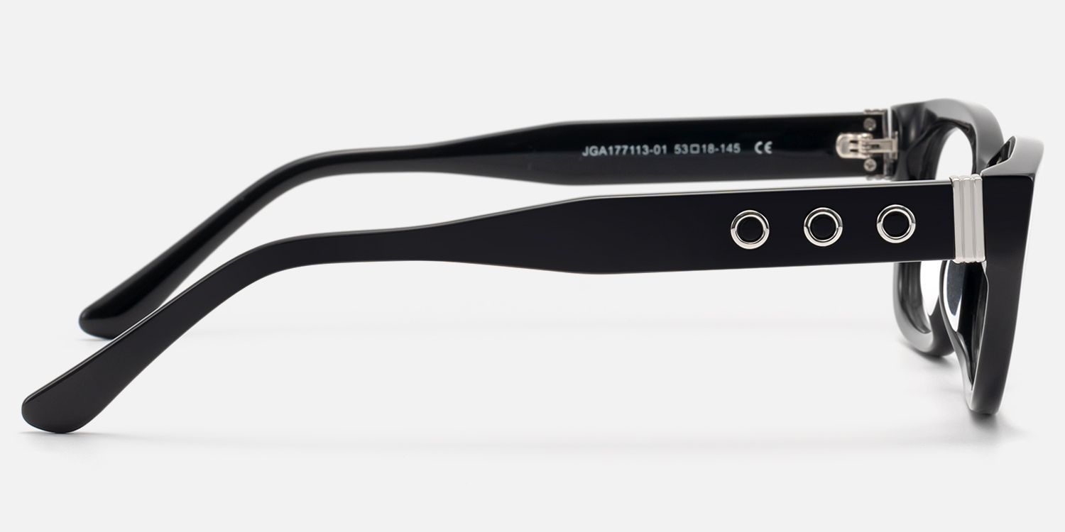 Riven - Solid Black Angular Cat Eye Frame | Vooglam Side View