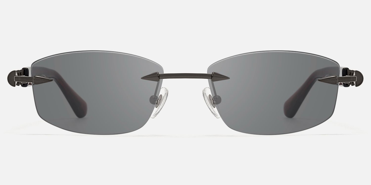 Fracture - Dark Gray Tint Rimless Sunglasses | Vooglam Angle View