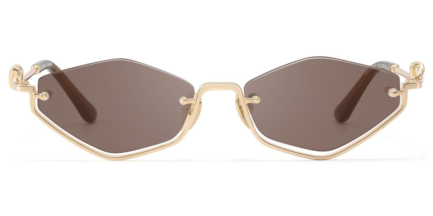 Frame Size of Niseko - Rose Gold Octagon Brown Tinted Sunglasses | Vooglam