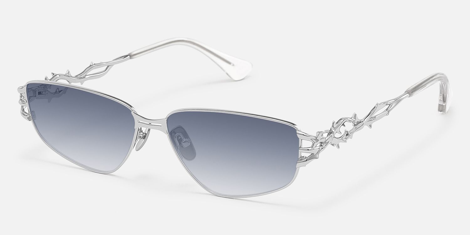 Spine - Silver Thorn Geometric Sunglasses | Vooglam Front View