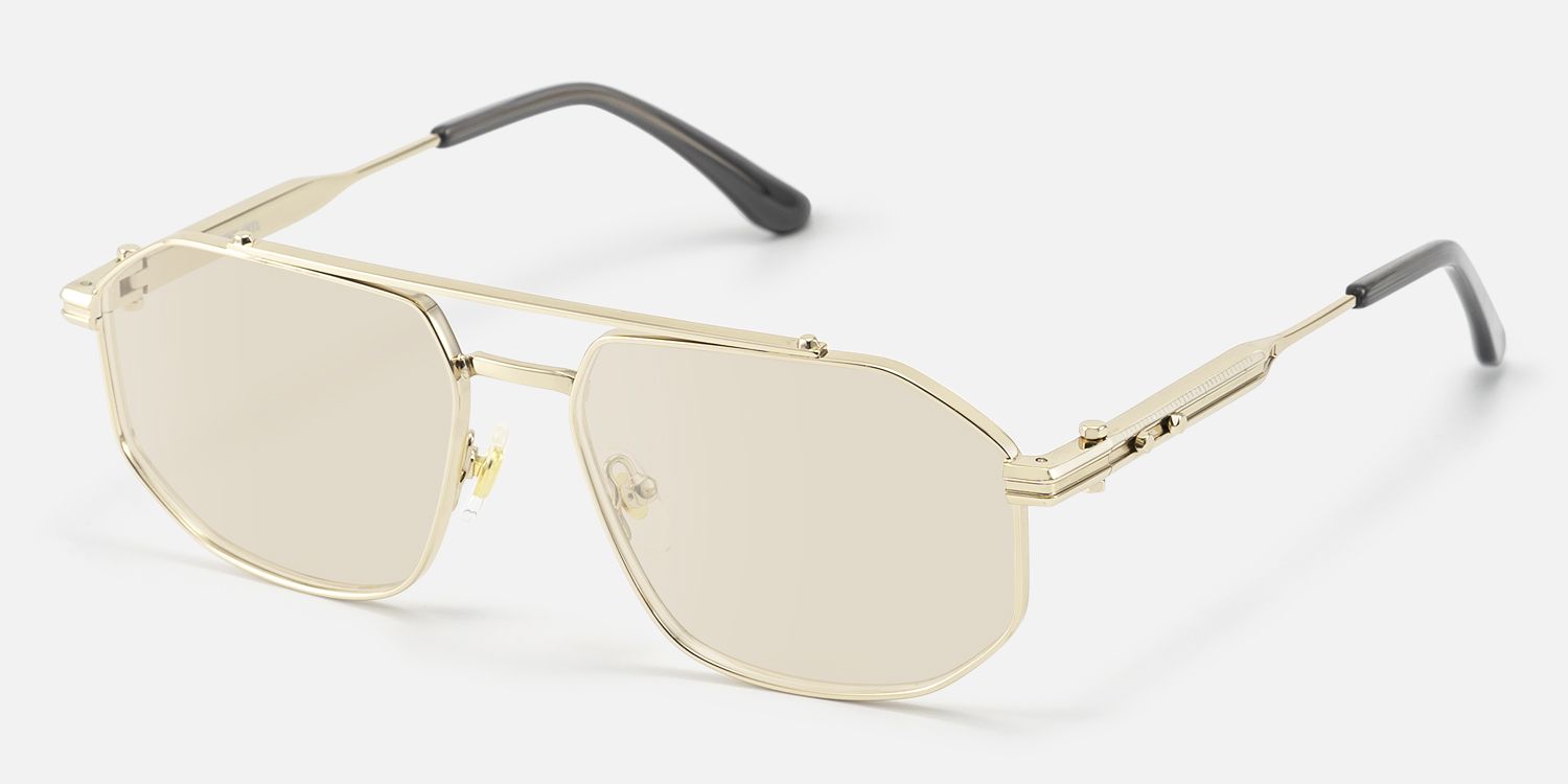 Ando - Gold Geometric Aviator Scale Sunglasses | Vooglam Front View