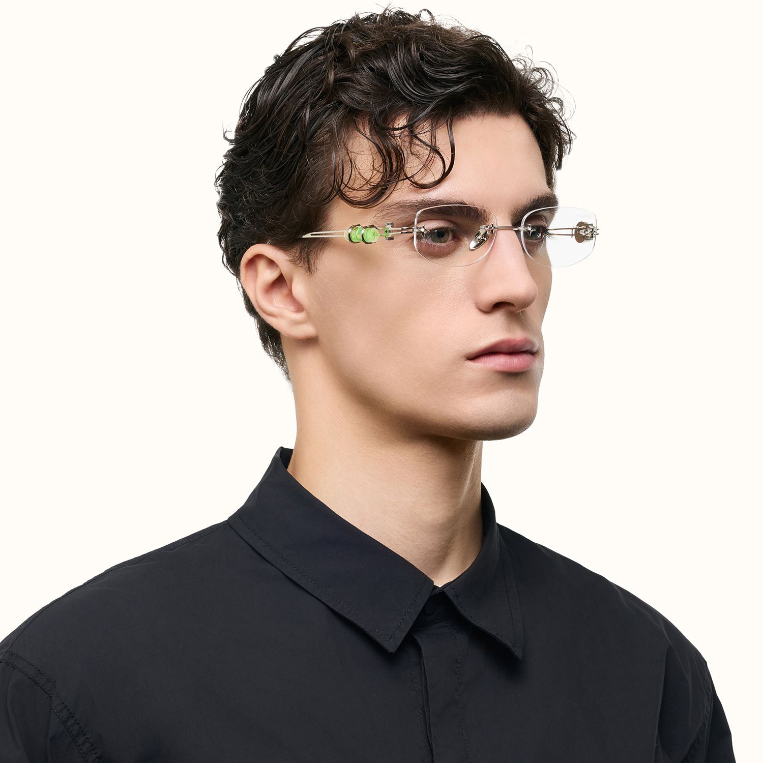 The Utilitarian - Silver Level Compass Glasses | Vooglam On Model 4