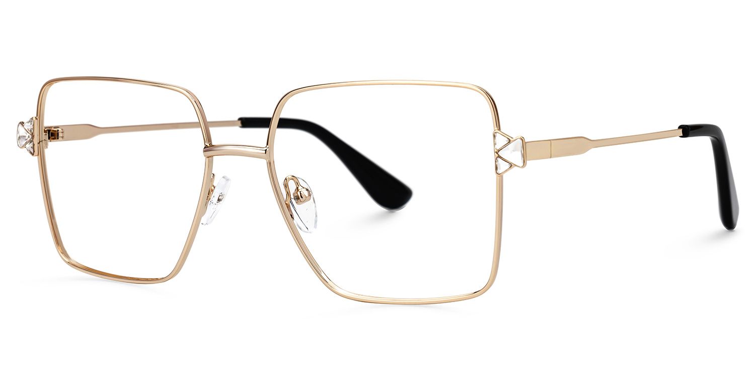 Fevziye - Square Gold Eyeglasses | Vooglam Front View