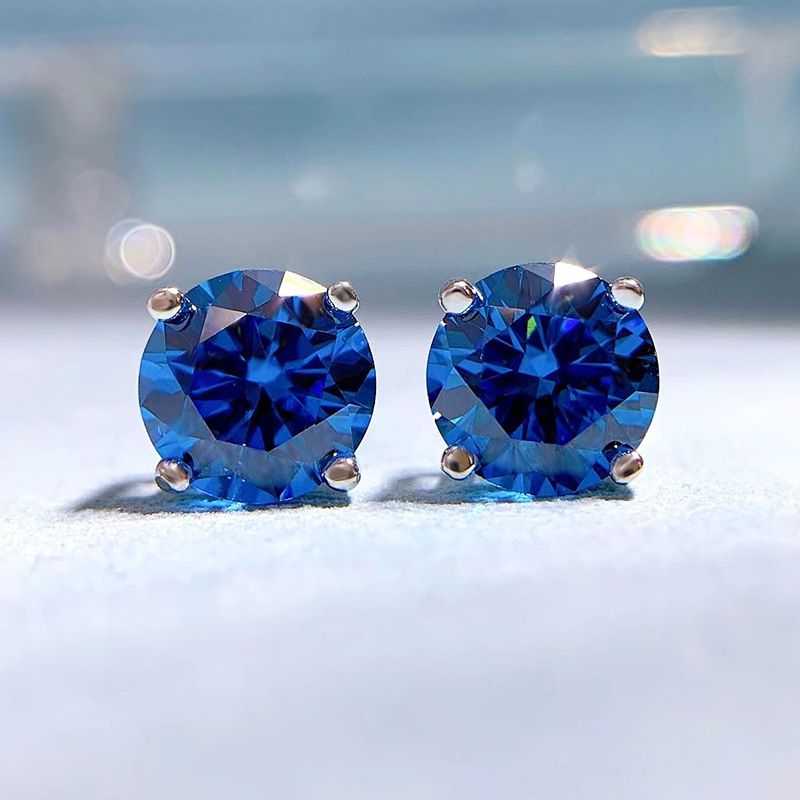 Endearing Sapphire Blue Round Pierced Earrings | Vooglam On Model 1