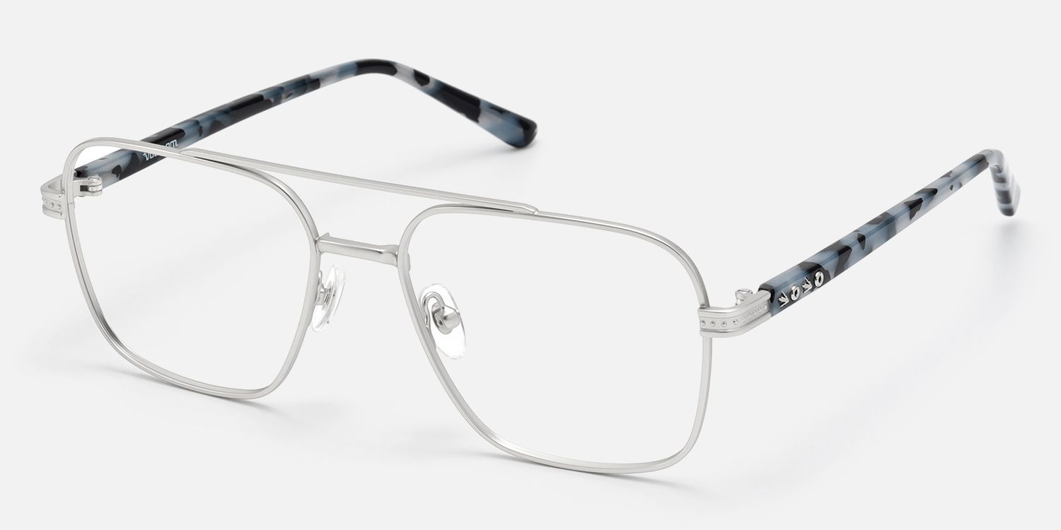 Kovar - Silver Double Bridge Metal Aviator | Vooglam Front View