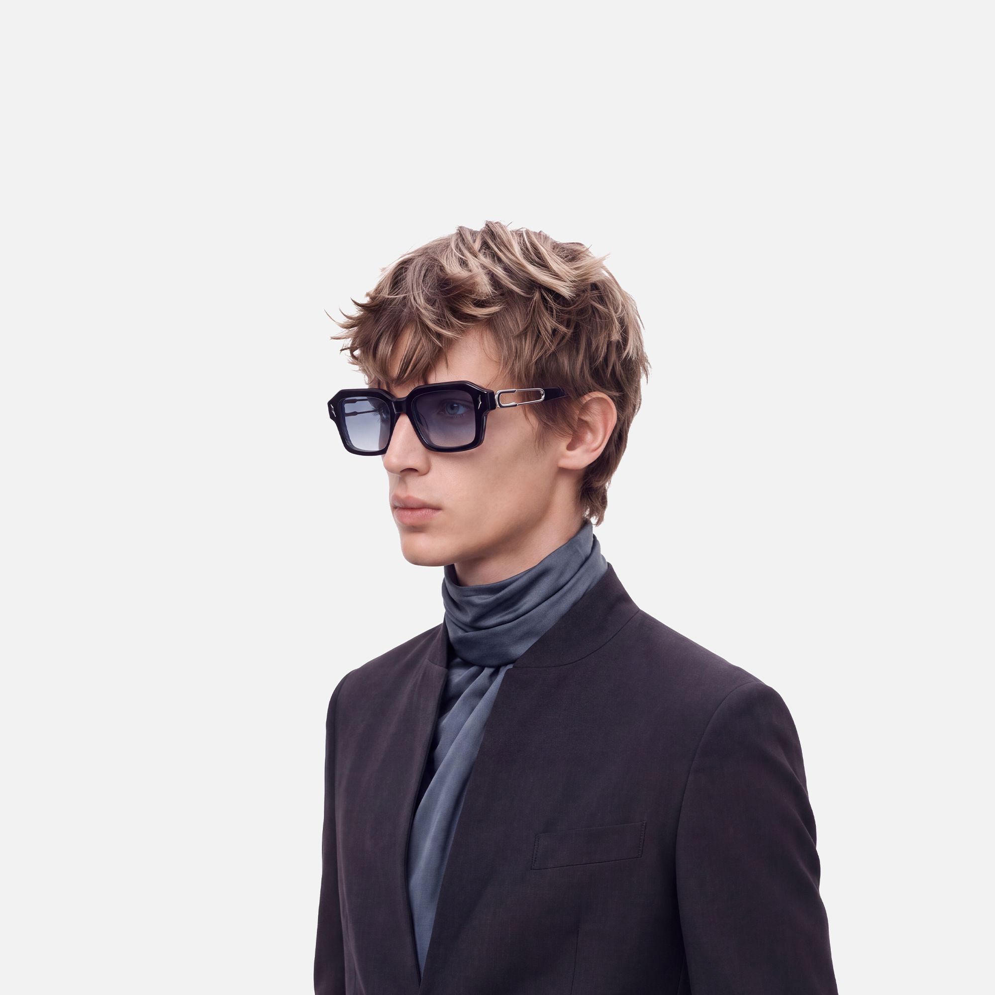 Blindspot - Gradient Gray Safety Pin Sunglasses | Vooglam On Model 4