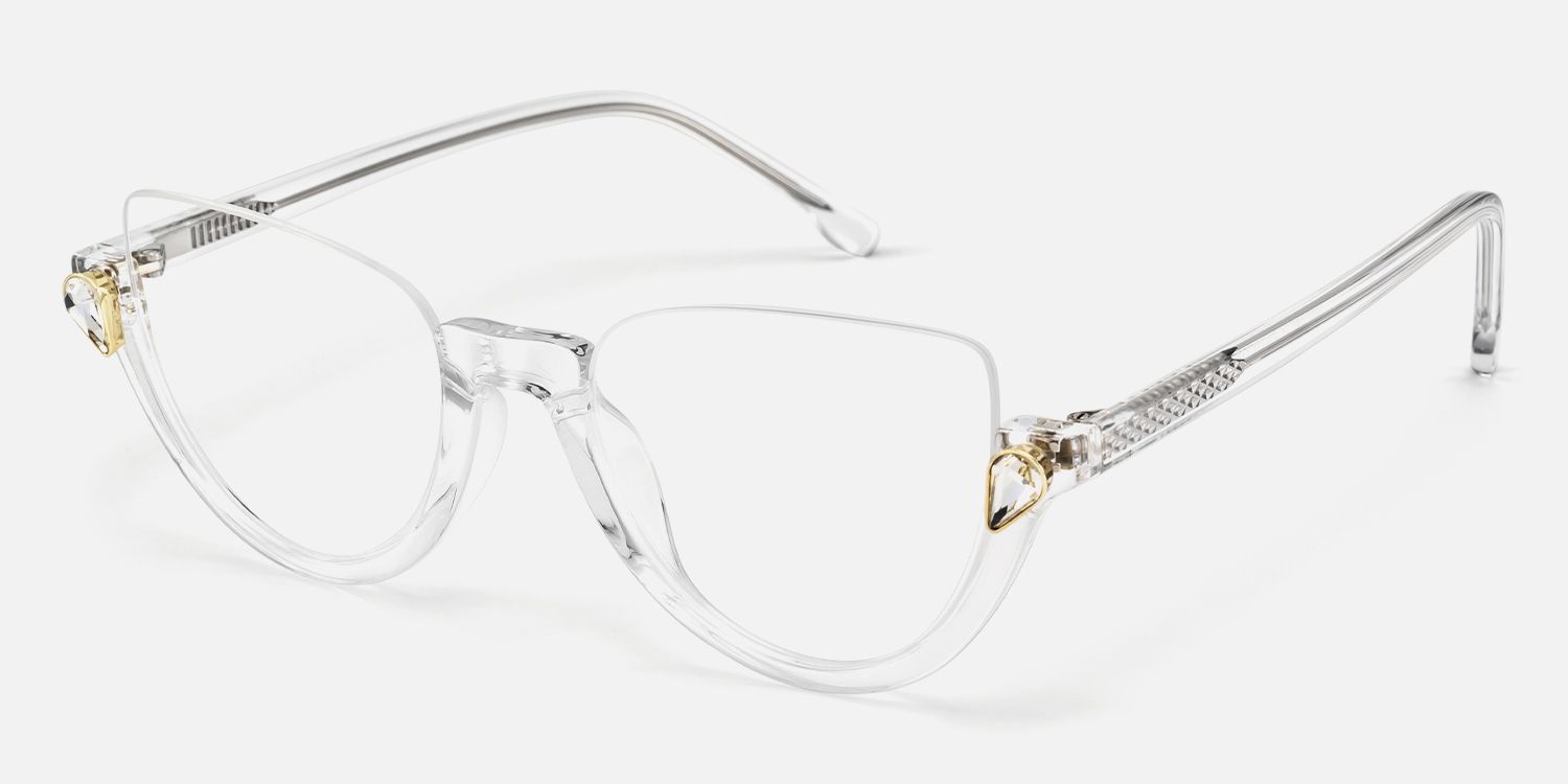 Sylvia Crystal Clear Semi-Rimless Cat Eye Glasses for Women Front View