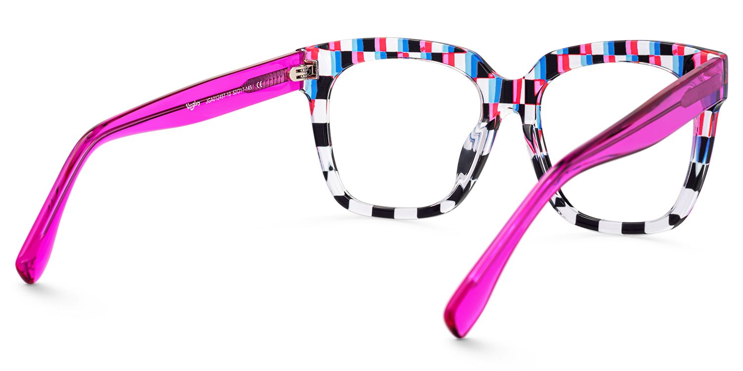 Martha - Square Blue/Red Eyeglasses | Vooglam Side View