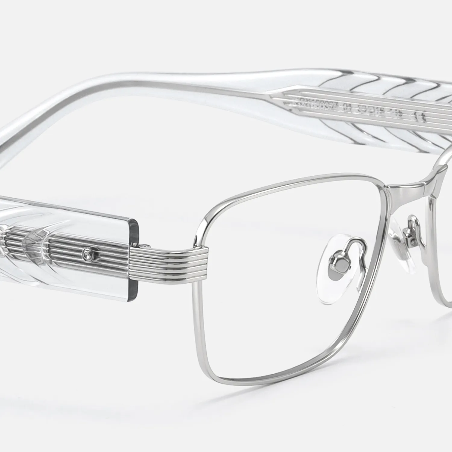 exposed metal pin silver rectangle glasses