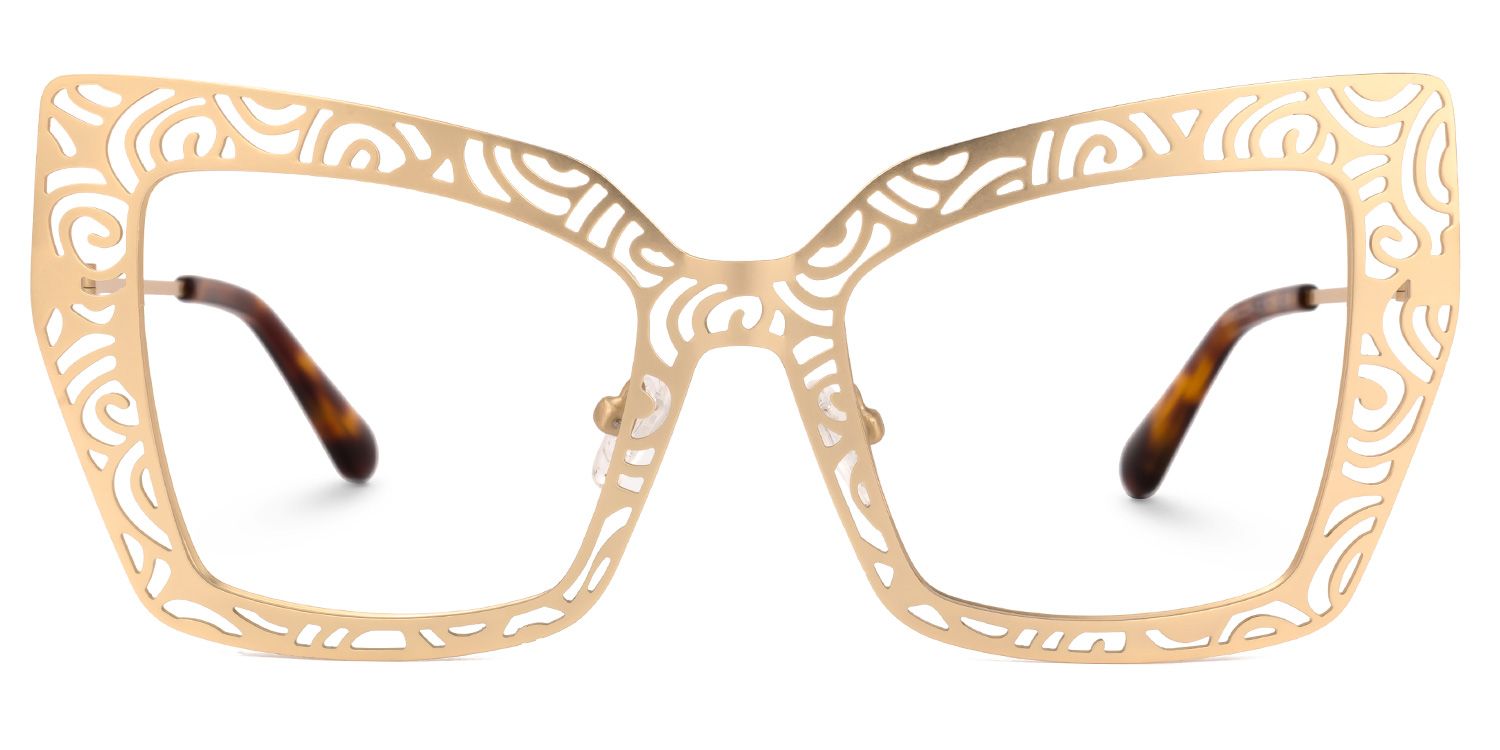 Darielle - Square Gold Eyeglasses by Vooglam - Angle View