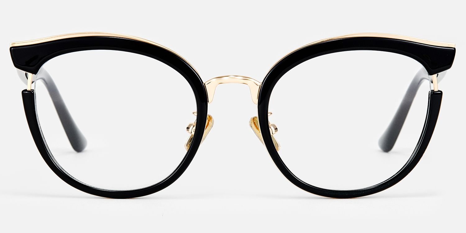 Retro Black Cat Eye Round Glasses Gold Accents product detail 2