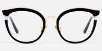 Retro Black Cat Eye Round Glasses Gold Accents | Vooglam Angle View