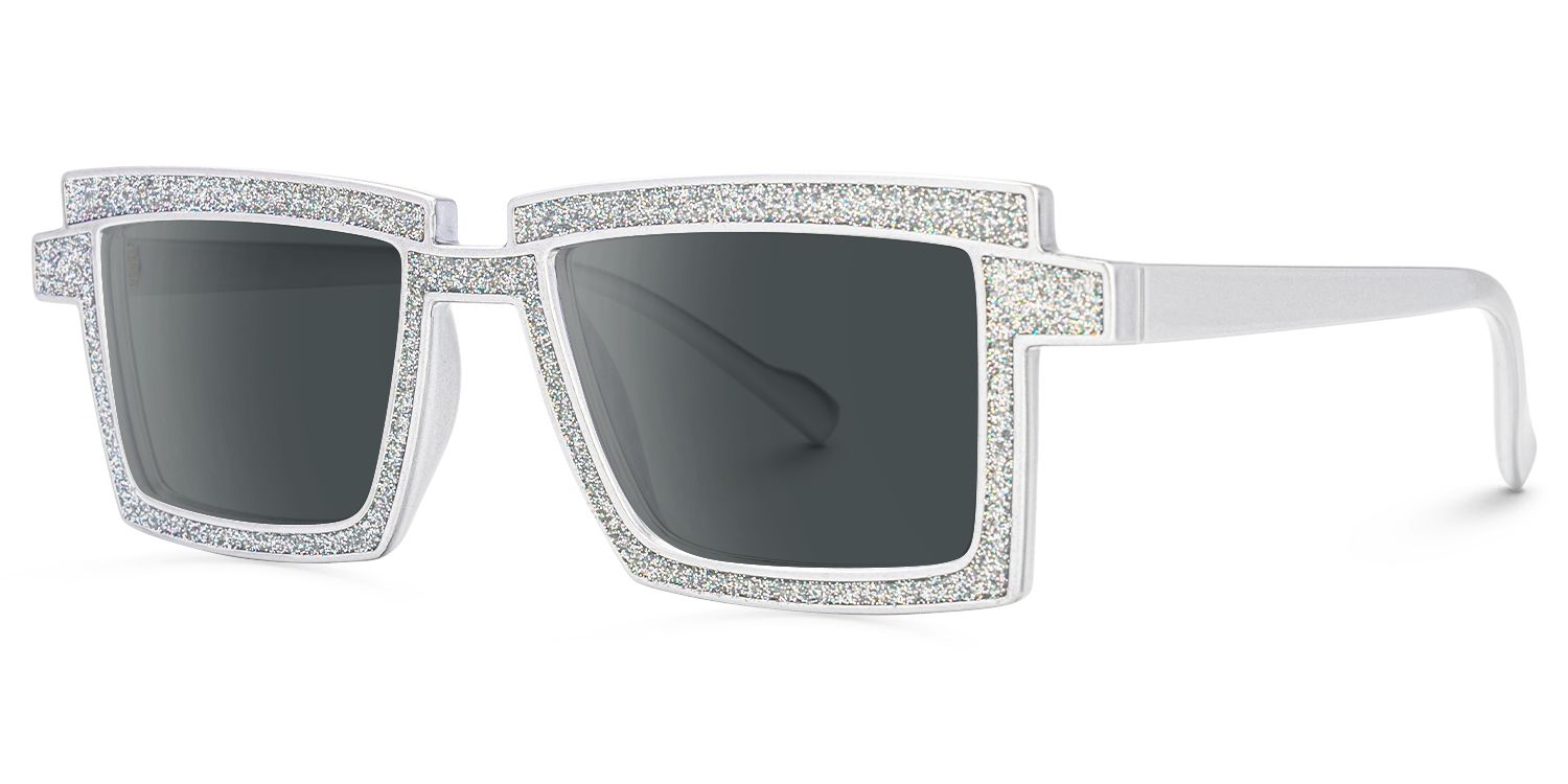 Pandeia - Rectangle Silver Sunglasses | Vooglam Front View