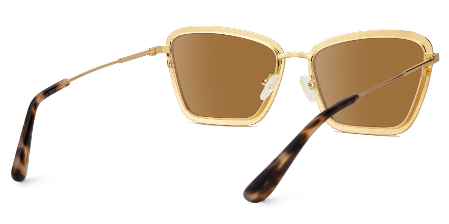 Feodora - Rectangle Gold Sunglasses | Vooglam Side View