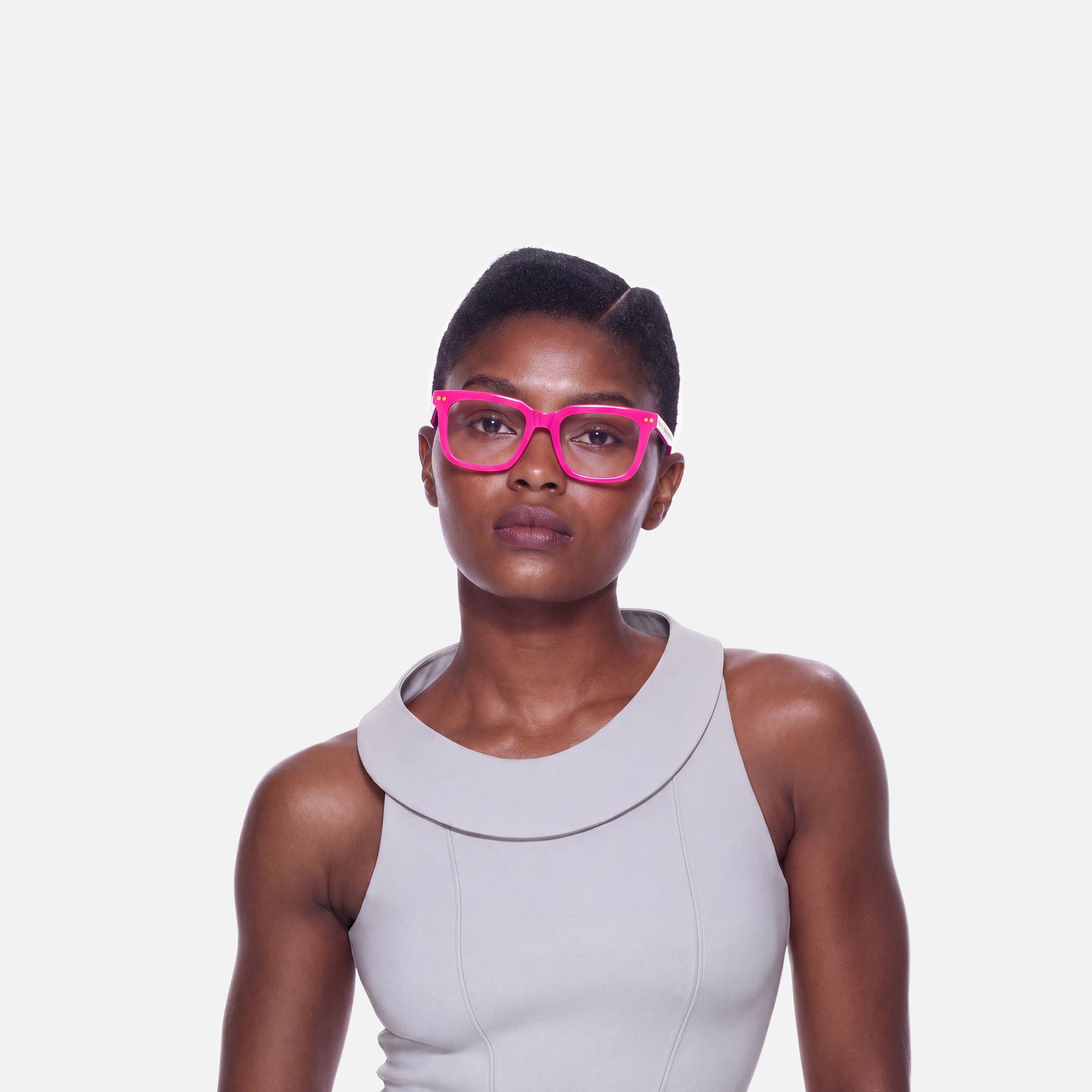 Remix - Chic Rectangle Pink Eyeglasses | Vooglam On Model 1