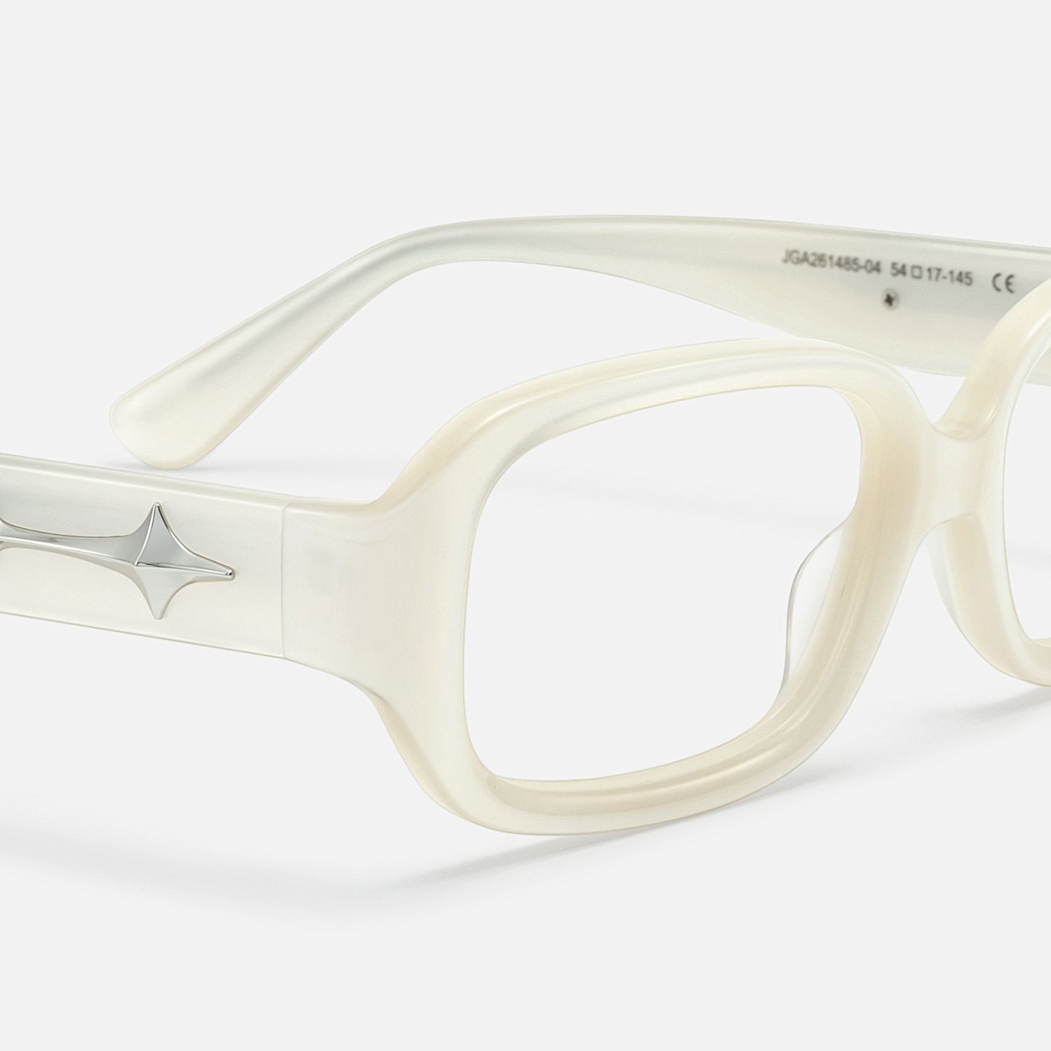 Prism - Pearlescent White Star Rectangle Glasses by Vooglam - Design Details