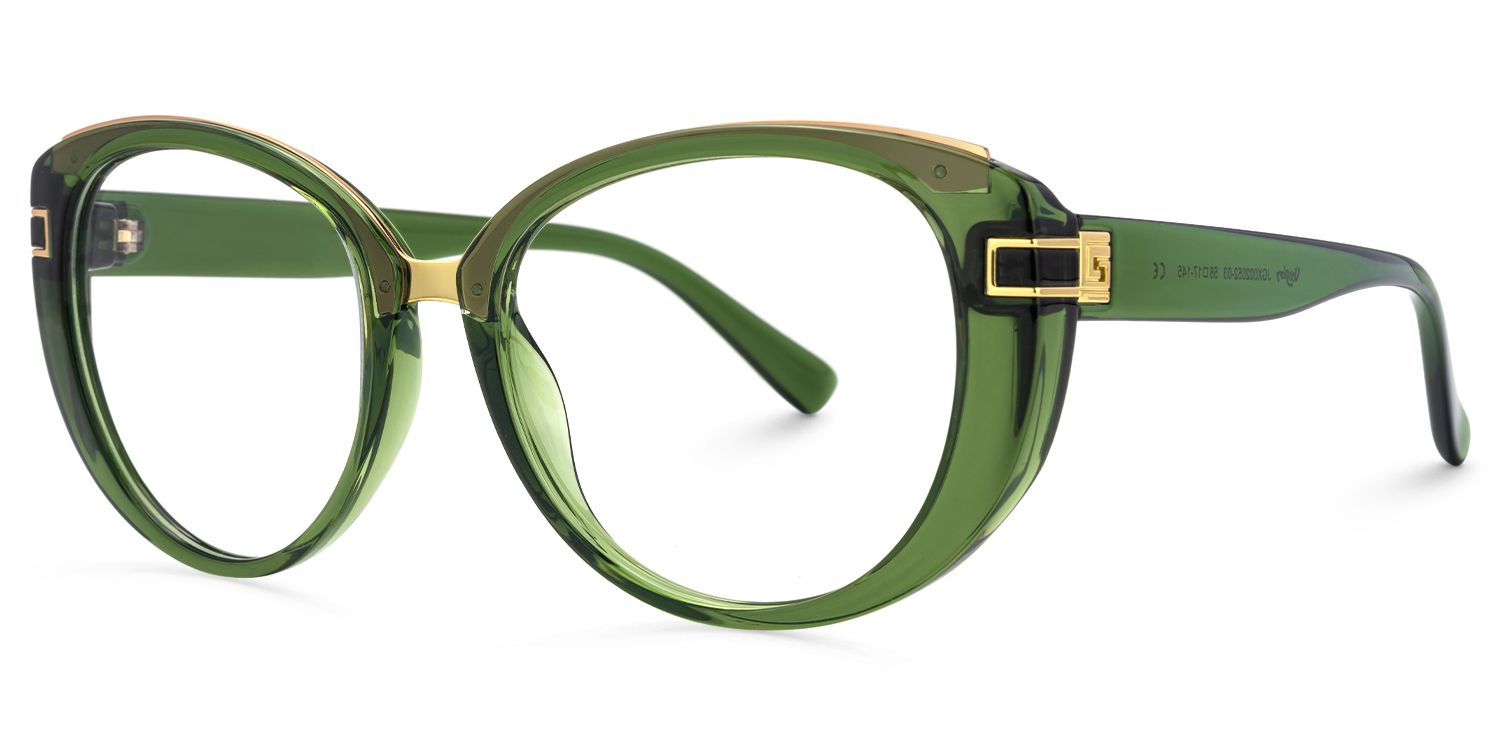 Bessie - Retro Green Oval Glasses Bold Eclectic Style | Vooglam Front View