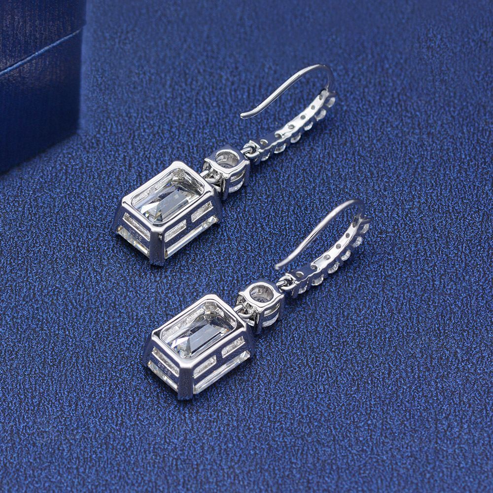 Versatile Diamond White Square Pierced Earrings by Vooglam - Side View On Model