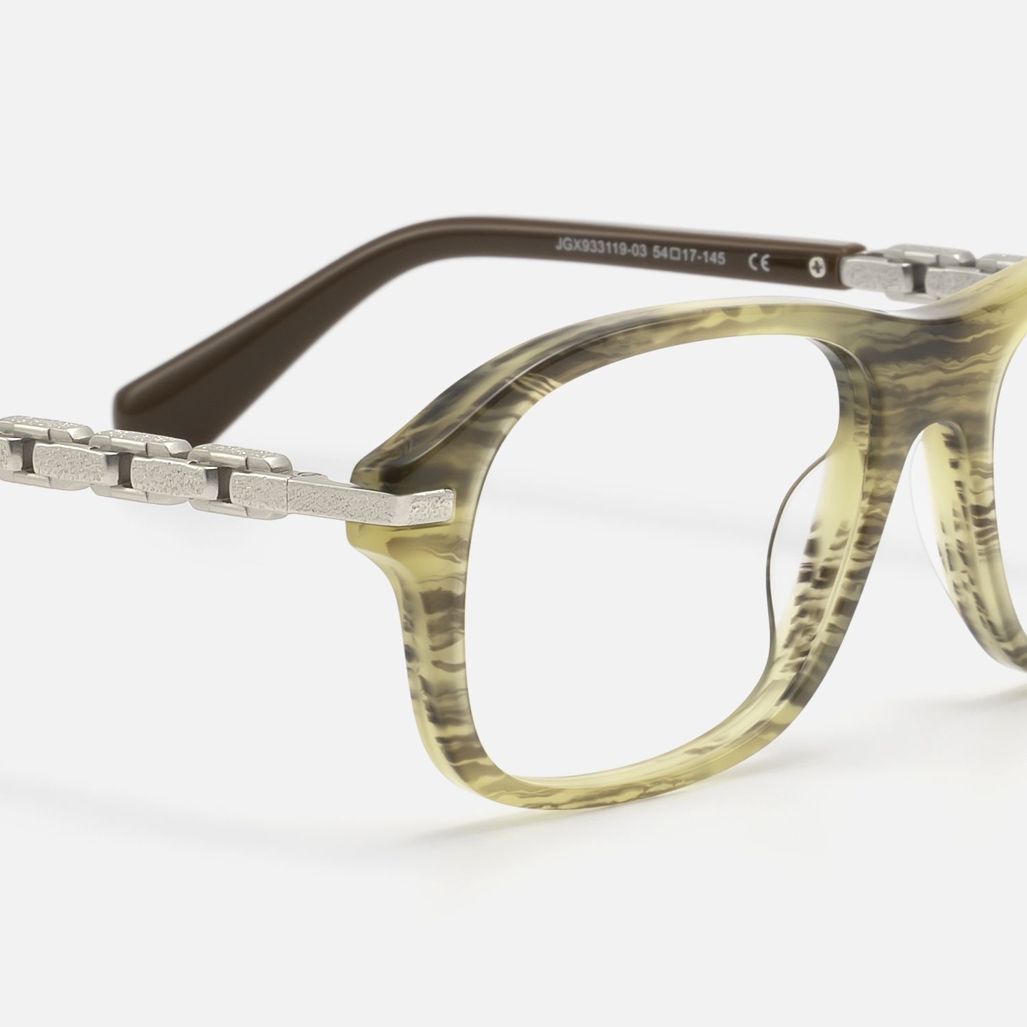 Albini - Clear Wood Grain Silver Chain Frames | Vooglam Design Details