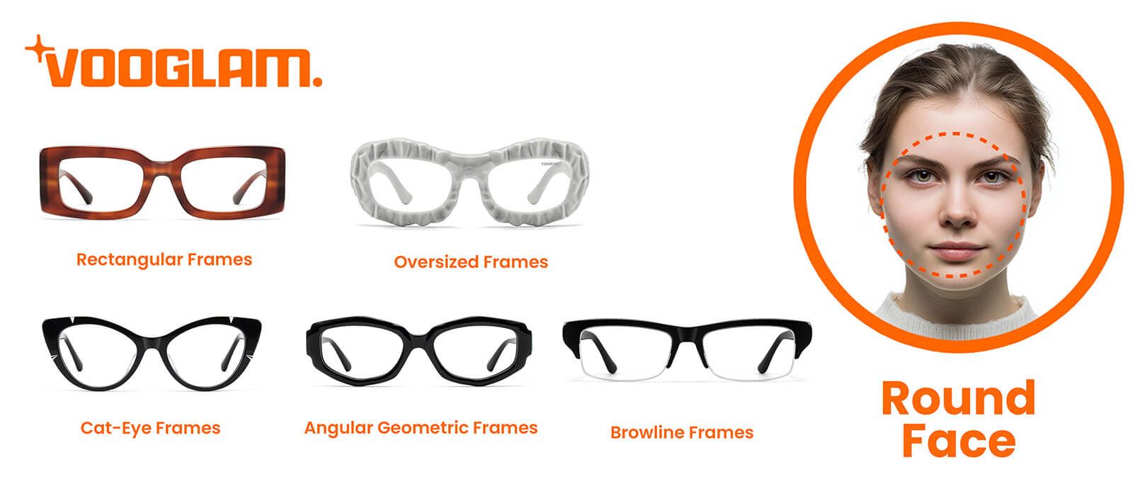 different shape glasses fit for round face